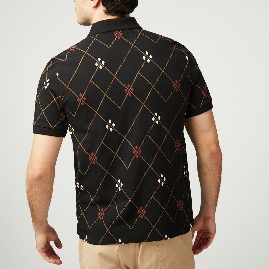 Ben Sherman Argyle Knit Polo Shirt Black