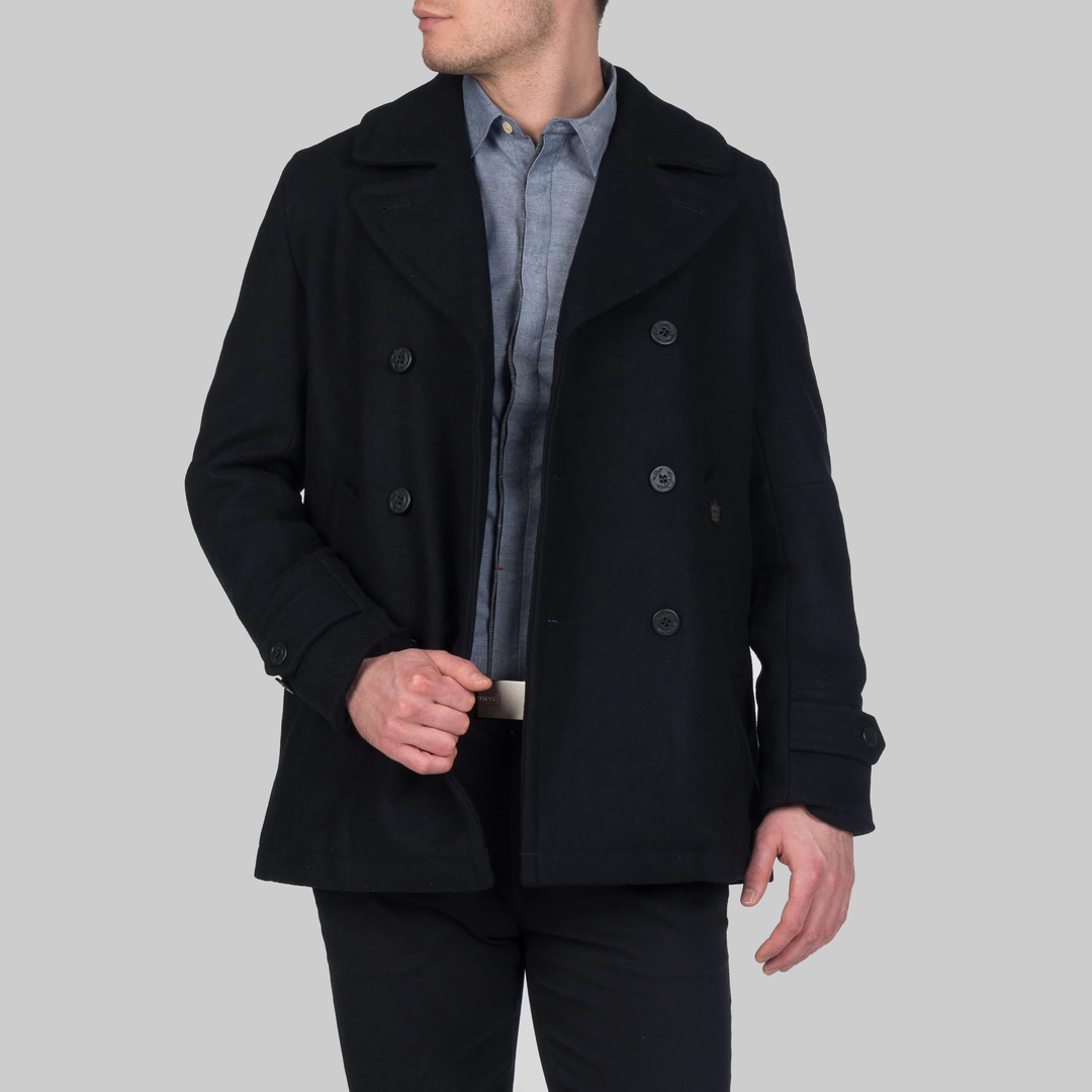 Merc London Doyle Pea Coat Navy