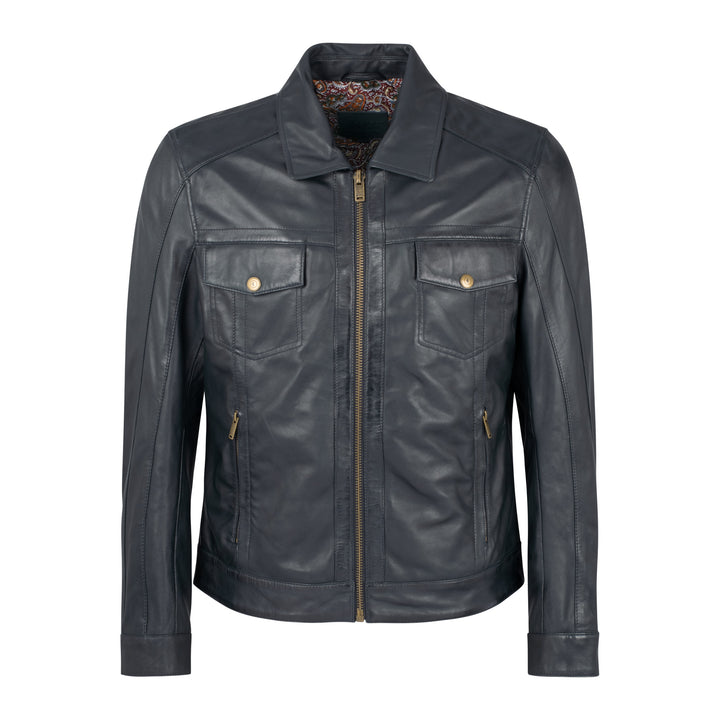 Gabicci Vintage James Leather Jacket Navy