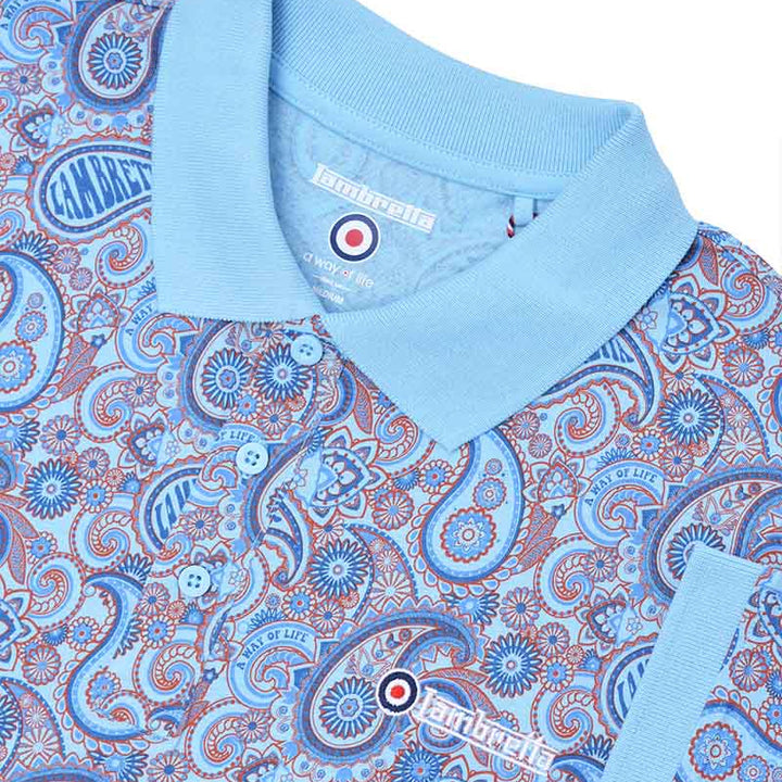 Lambretta Paisley Polo Shirt Sky