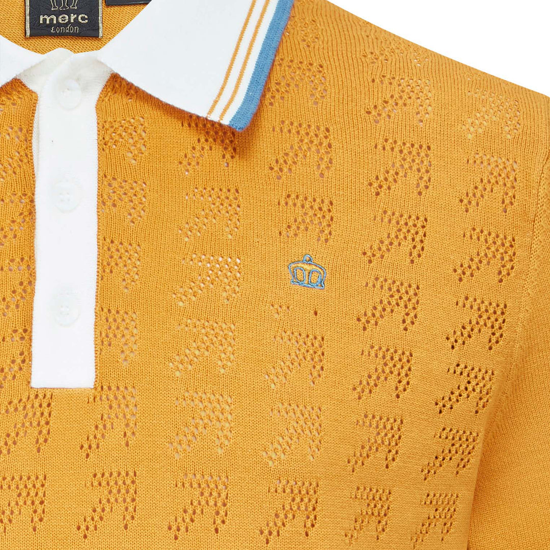 Merc London Newton Knit Polo Shirt Mustard