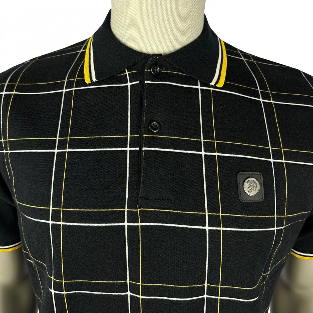 Trojan Check Panel Polo Shirt Black