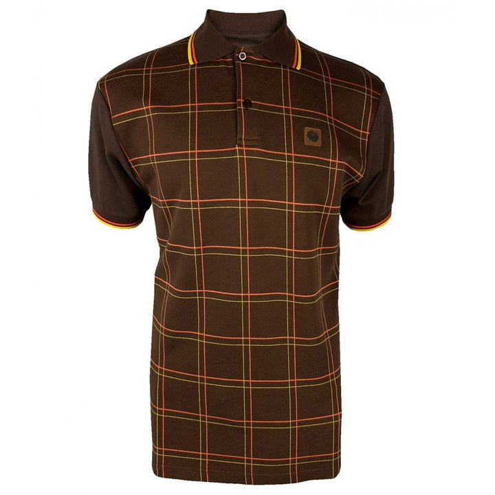 Trojan Check Panel Polo Shirt Brown