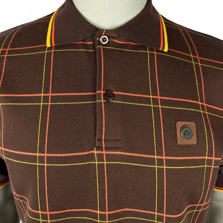 Trojan Check Panel Polo Shirt Brown