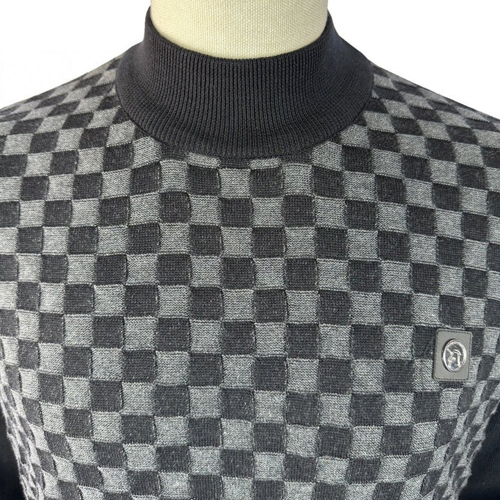 Trojan Chequerboard Knit Turtleneck Black