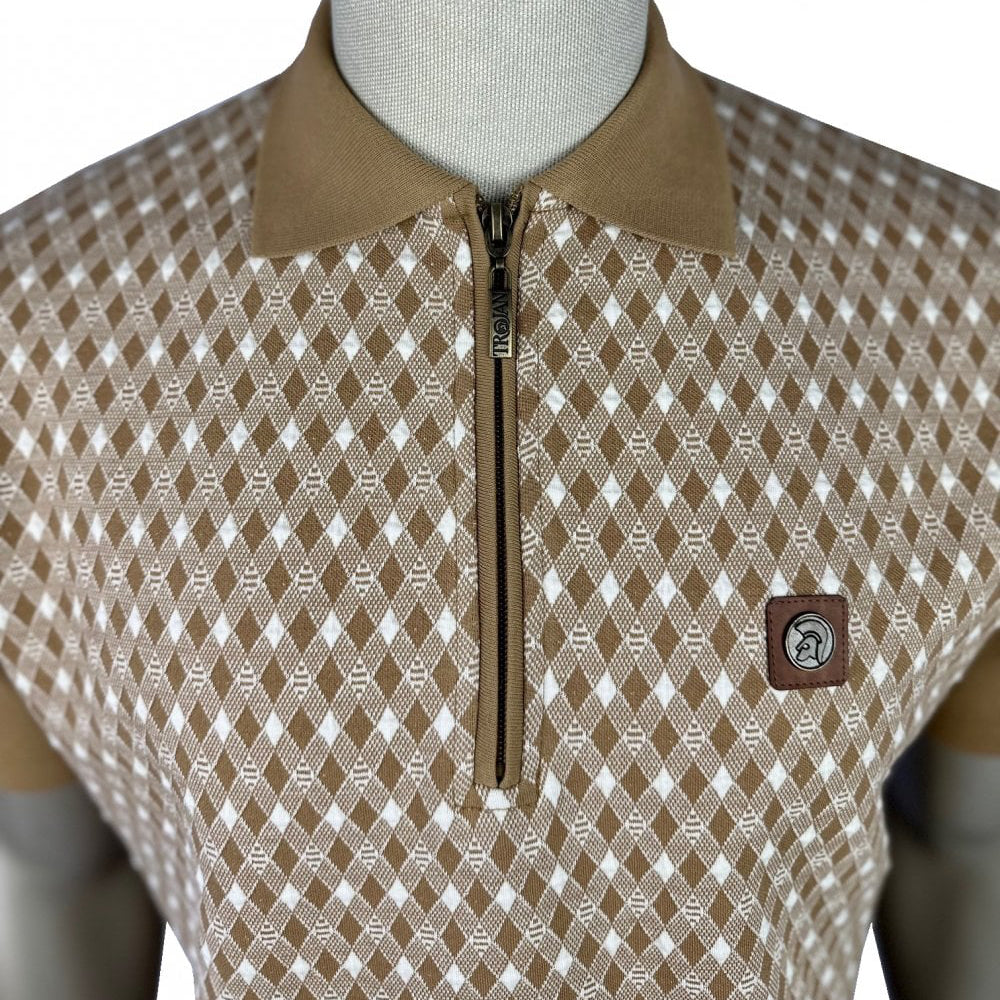 Trojan Diamond Check Polo Beige