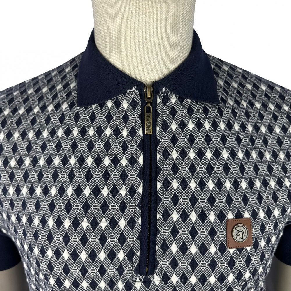 Trojan Diamond Check Polo Navy