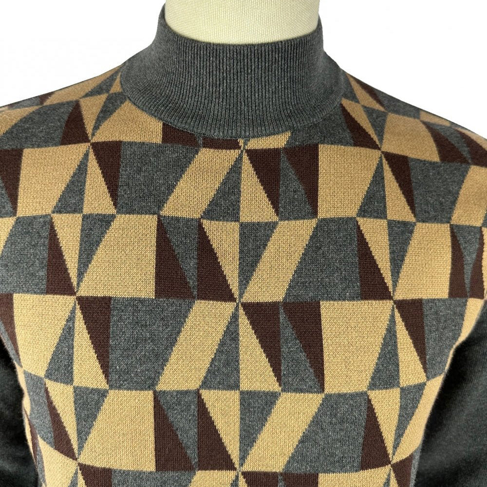 Trojan Geometric Knit Turtleneck Grey