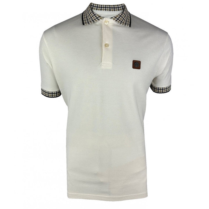 Trojan Gingham Trim Polo Shirt Ecru