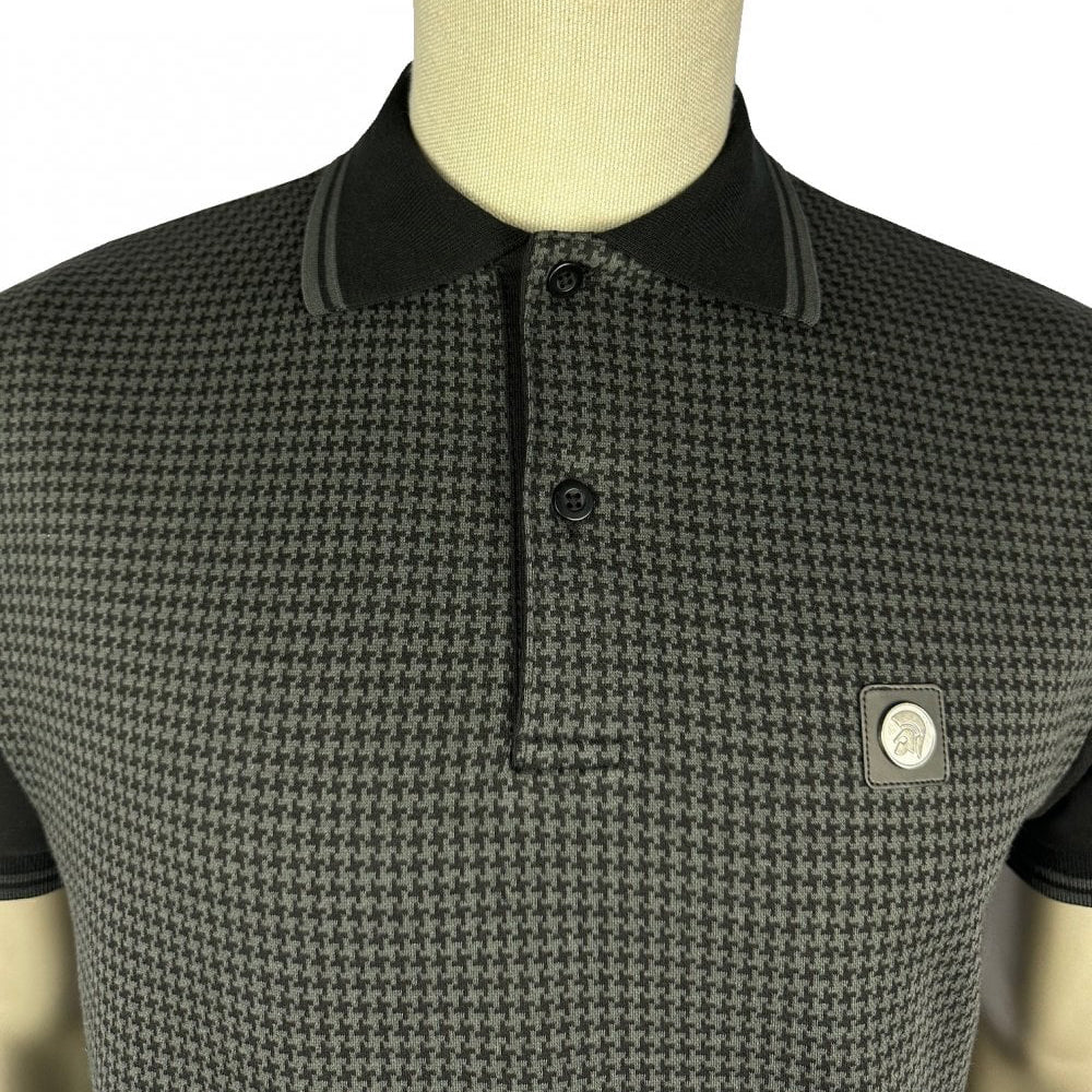 Trojan Houndstooth Panel Polo Shirt Black