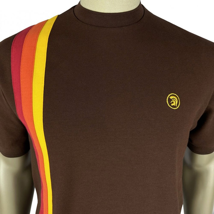 Trojan Racing Stripe T-Shirt Brown