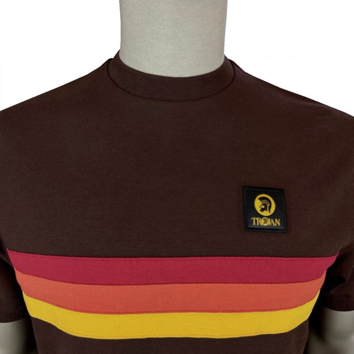 Trojan Retro Stripe T-Shirt Brown