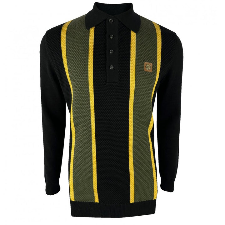 Trojan Textured Stripe Knit Polo Shirt Black