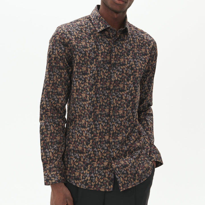 Matinique Leaf Print Shirt Brown