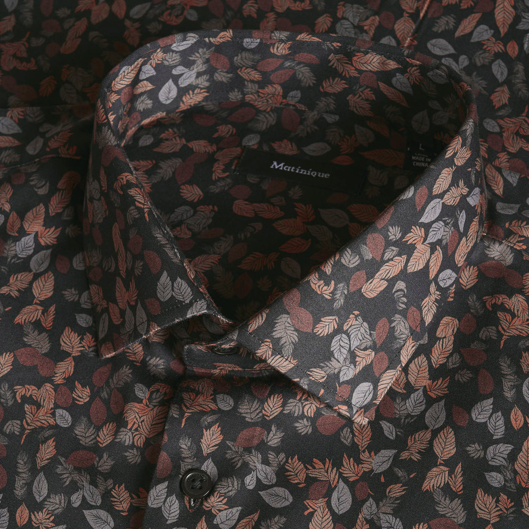 Matinique Leaf Print Shirt Brown